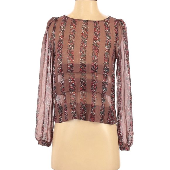 BCBGeneration Long Sleeve BoHo Sheer Puff Sleeve Button Down Back Blouse SZ XXS - Picture 1 of 6